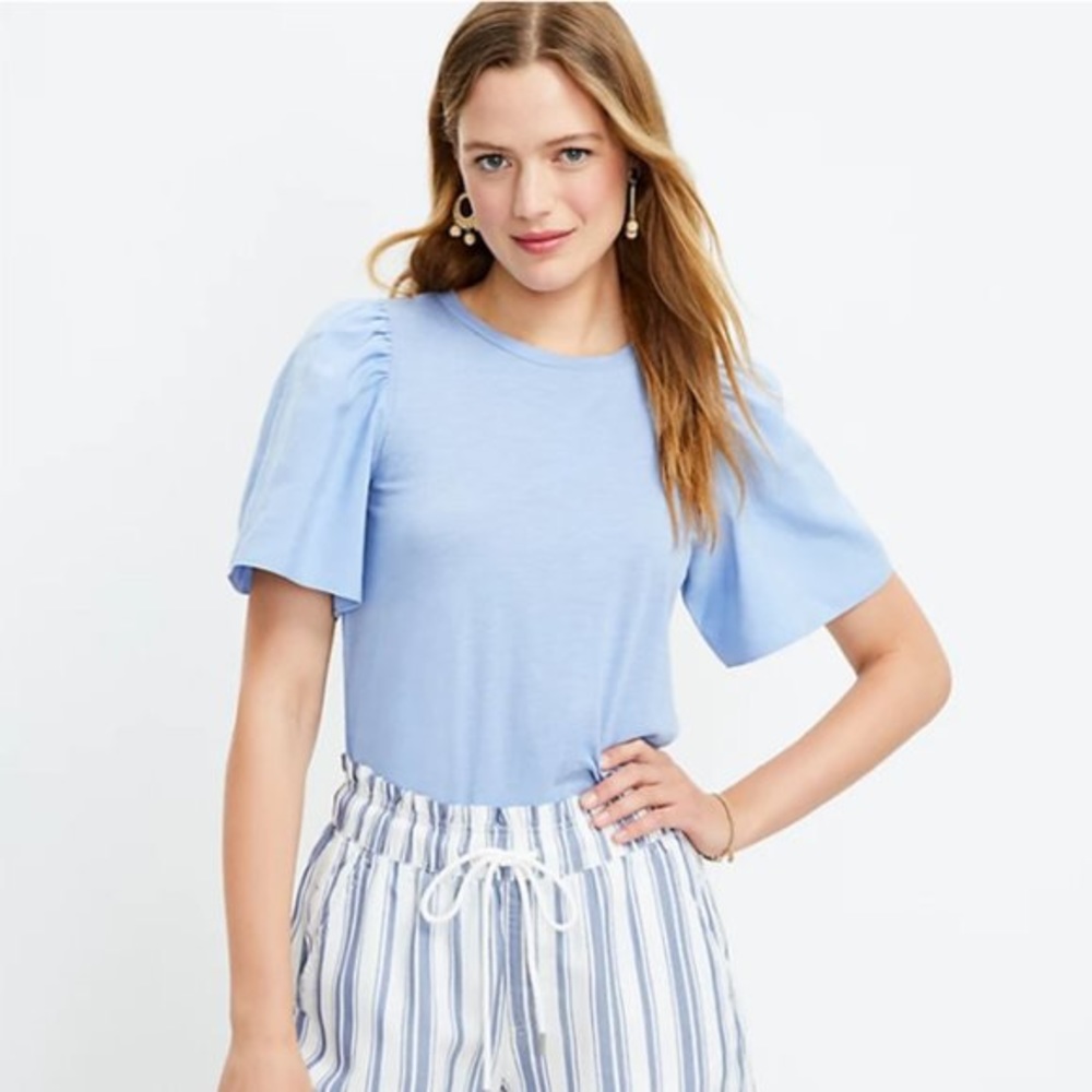 Loft Flutter sleeve mixed media top